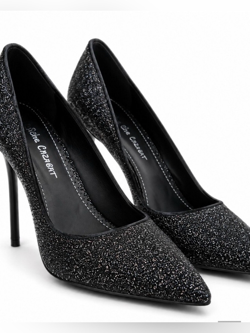 Jean michel Cazabat Black Glitter Pointed-Toe  Heels Sz 9 (40)